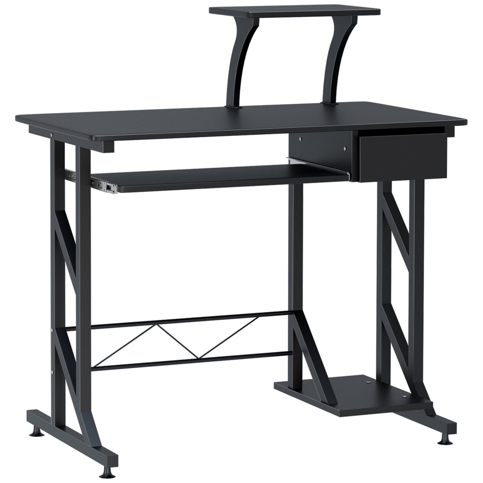Computer Desk with Display Stand, Sliding Keyboard Tray Drawer and Host Box Shelf Home Office Workstation Black