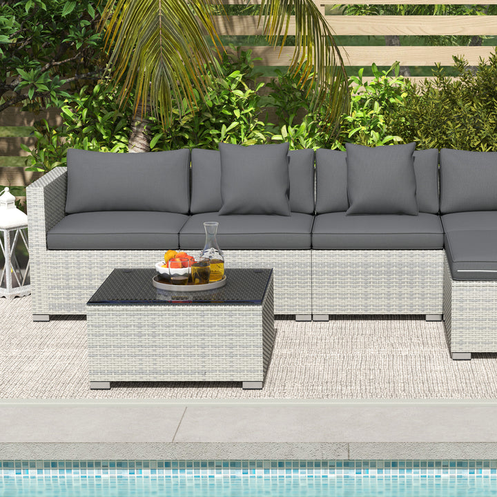 6 Pieces Rattan Corner Sofa Set - Mixed Grey