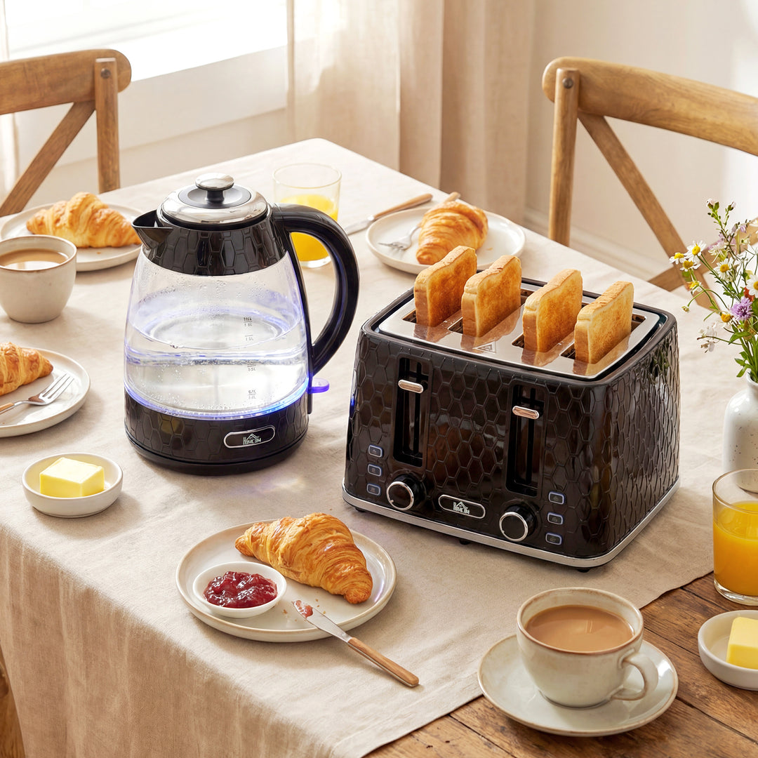 Kettle and Toaster Set, 1.7L 3000W Rapid Kettle with Strix Thermostat, 4 Slice Toaster with 7 Browning Controls