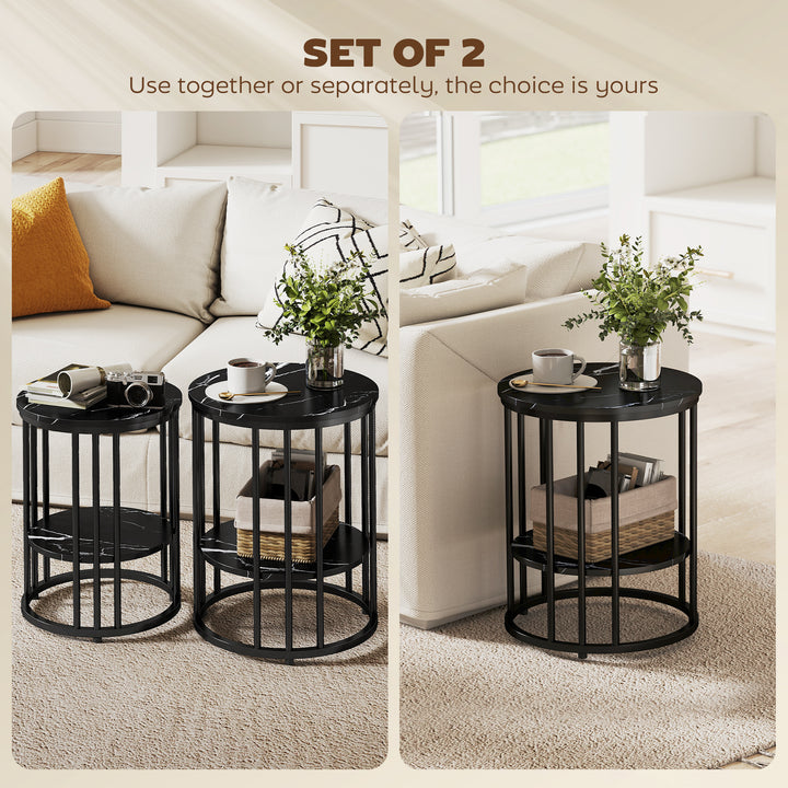 Set of Two Marble-Effect Coffee Tables - Black