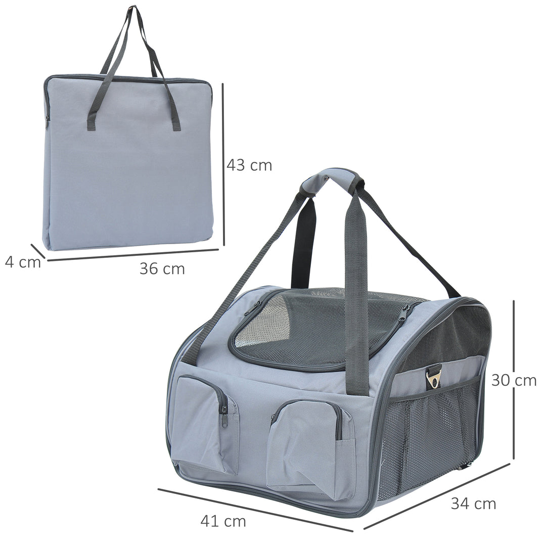 MCL Pet Carrier Folding Bag Car Seat Cat Dog Puppy Kennel Portable Travel Cage Tote Case Mesh Holder House Grey