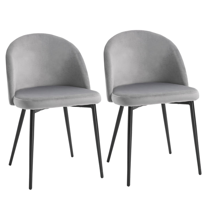 HOMCOM Velvet Dining Chairs w/ Soft Fabric Seat and Back, Set of 2 Contemporary Design for Office Dining Kitchen Living Room, Grey | Aosom UK