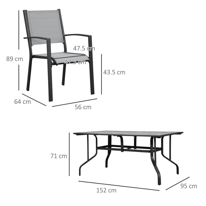 Outsunny 7 Piece Garden Dining Set, Armchairs and Table with Parasol Hole, 6 Seater Outdoor Patio Furniture with Texteline Seat for Backyard, Grey