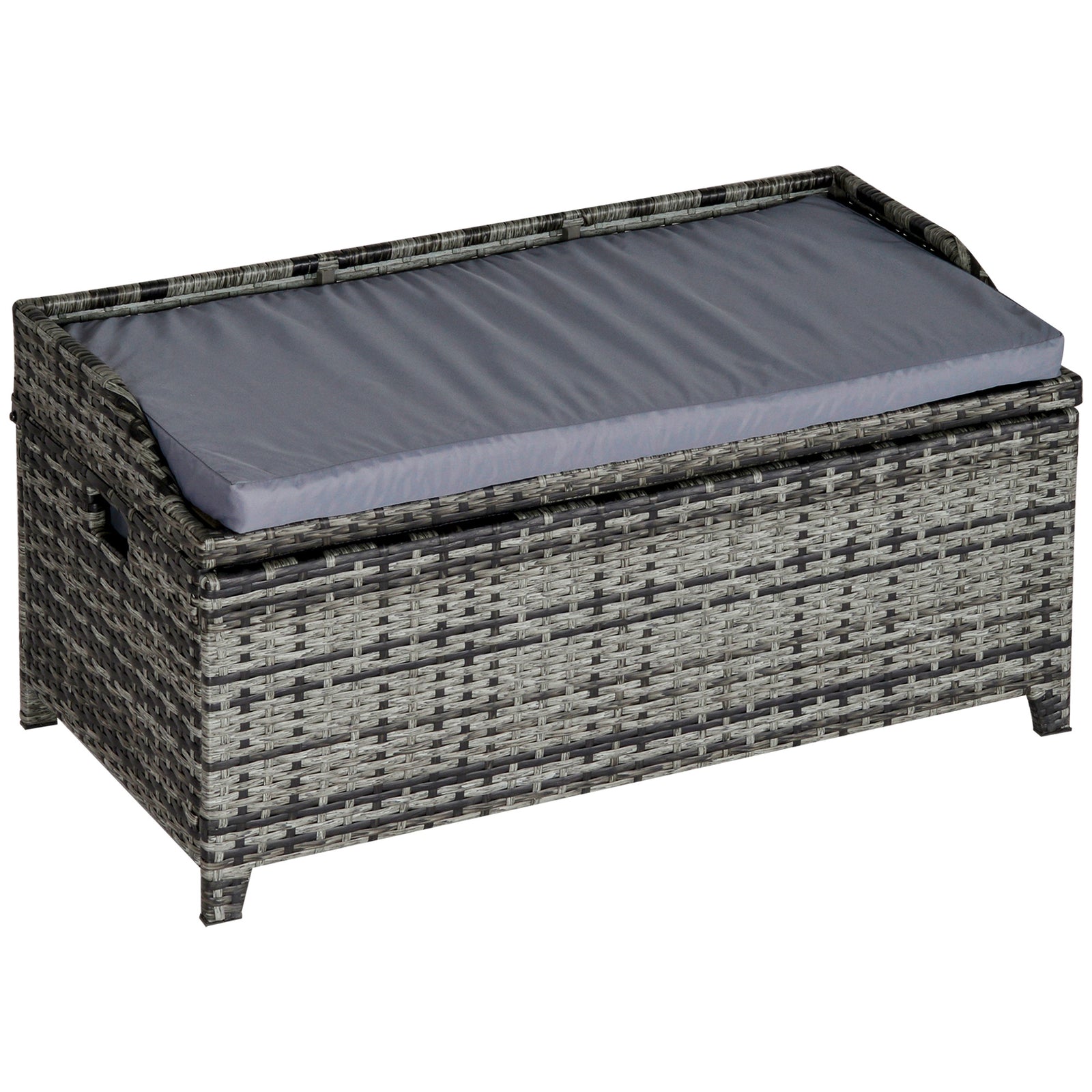 130 L Rattan Garden Storage Box, with Seat - Mixed Grey