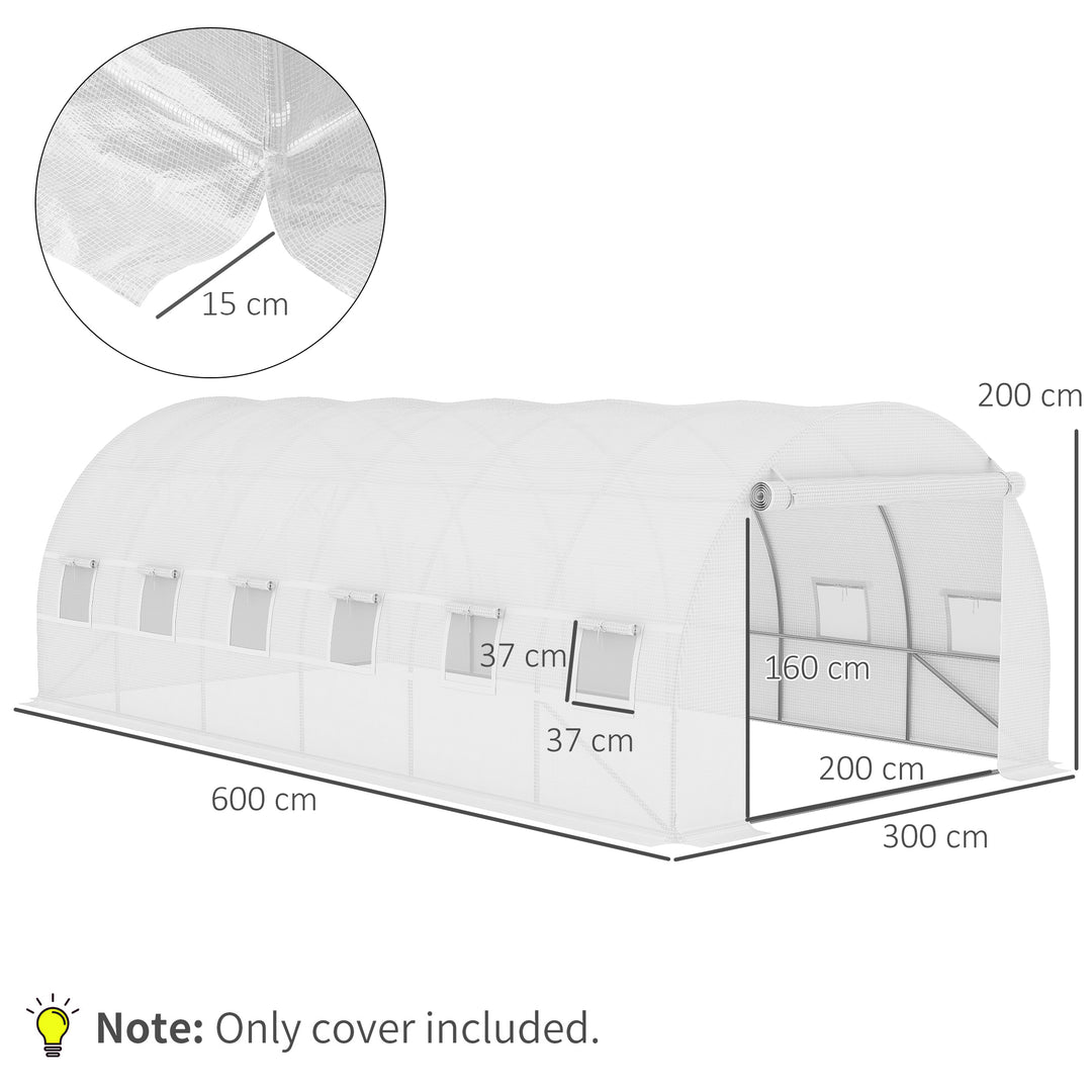 MCL Greenhouse Replacement Cover ONLY Winter Garden Plant PE Cover with Roll-up Windows Door, 6 x 3 x 2m White