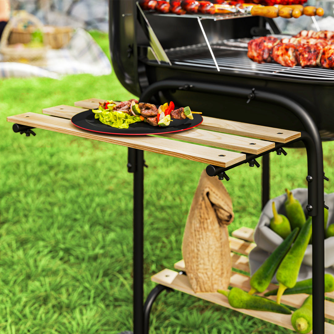 Charcoal Barbecue Grill Portable BBQ Grill with 1840 cm² Cooking Area, 3 Shelves, Adjustable Vent, Lockable Lid, Wheels for Outdoor Cooking, Garden Party, Black