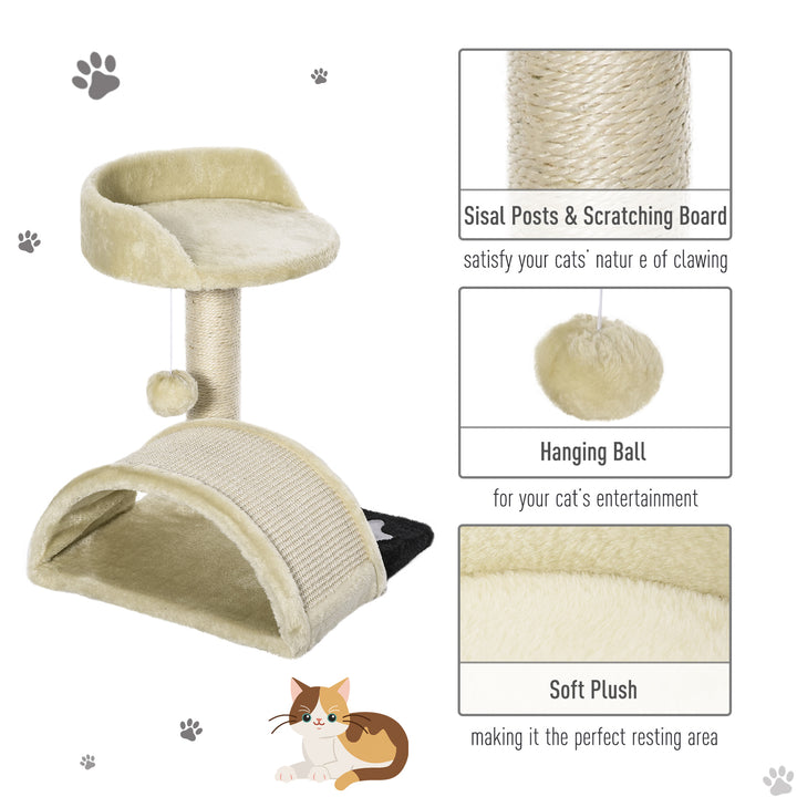 PawHut Cat Scratching Tree, Post with Activity Centre, Climber, Hanging Ball, Plush Cover, Beige | Aosom UK