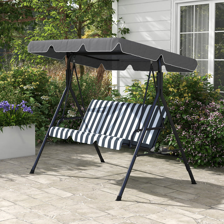3 Seater Garden Swing Chair, Outdoor Swing Chair with Adjustable Canopy, Mental Frame & Cushions, Grey