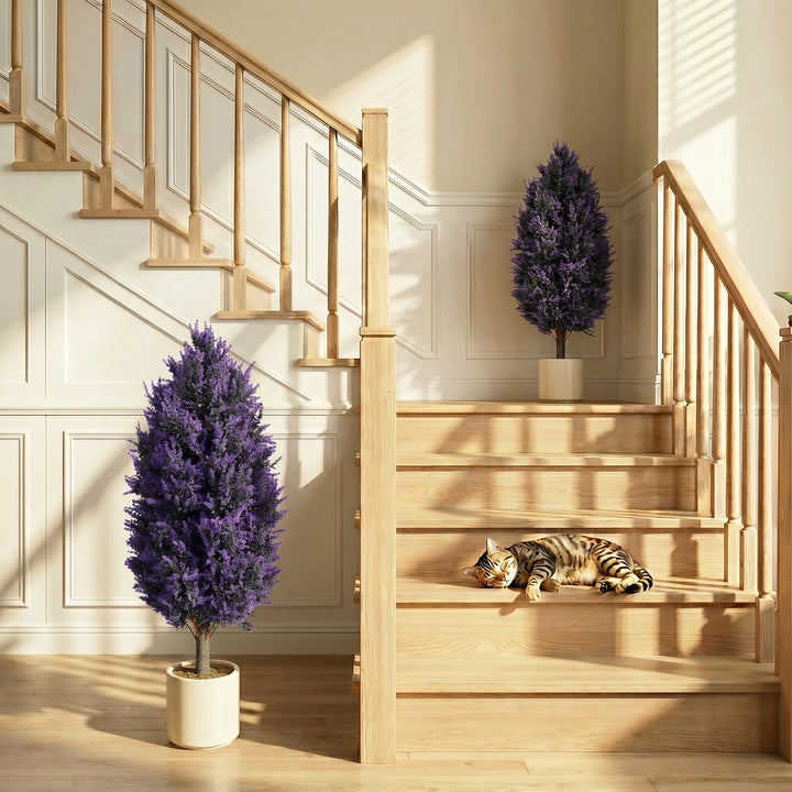 Set of 2 Artificial Lavender Flowers, Indoor Outdoor Fake Plants with 