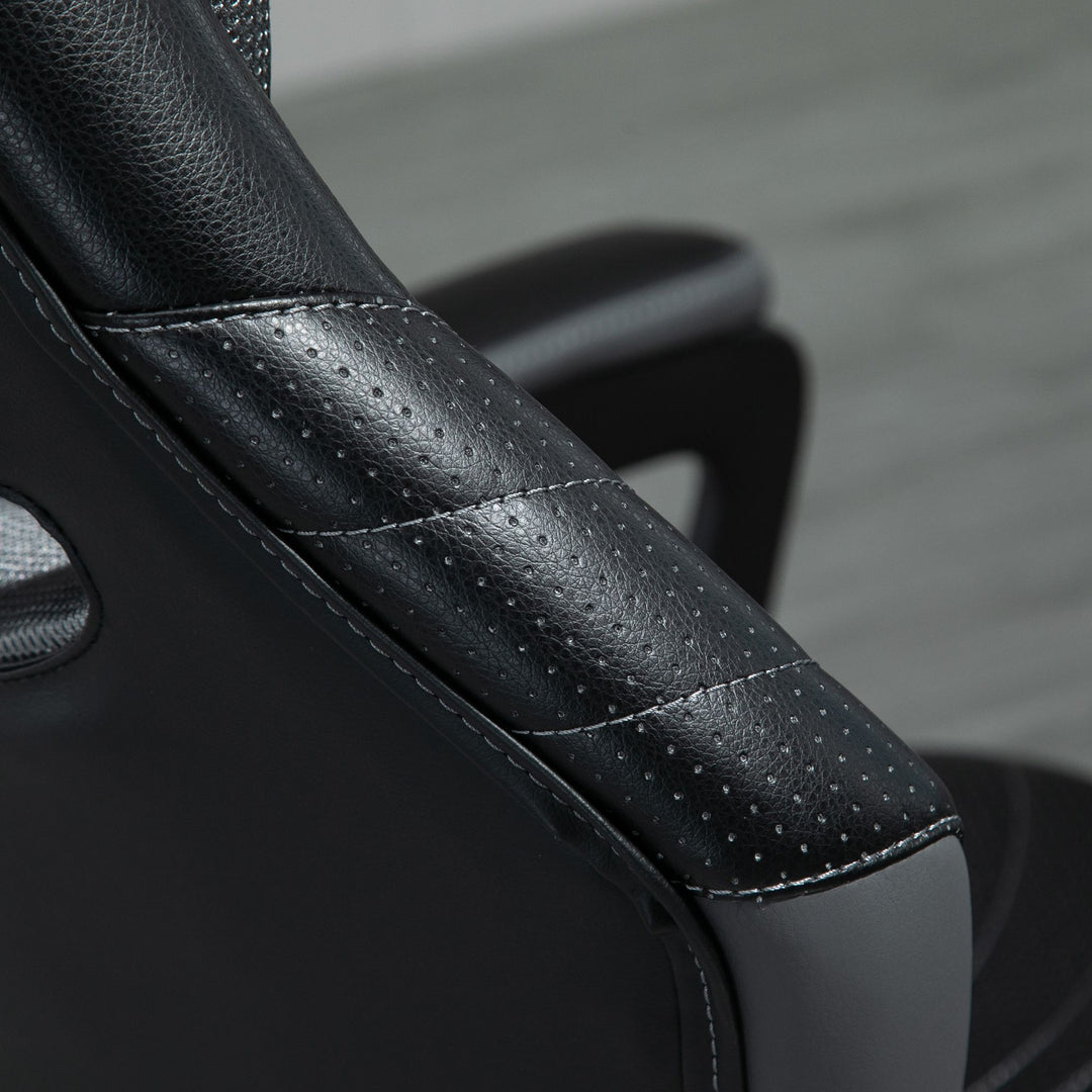 Computer Gaming Chair, Desk Chair with Breathable PU Leather Back and Seat, Soft Padded Armrests and Rolling Wheels for Adults and Gamers, Black