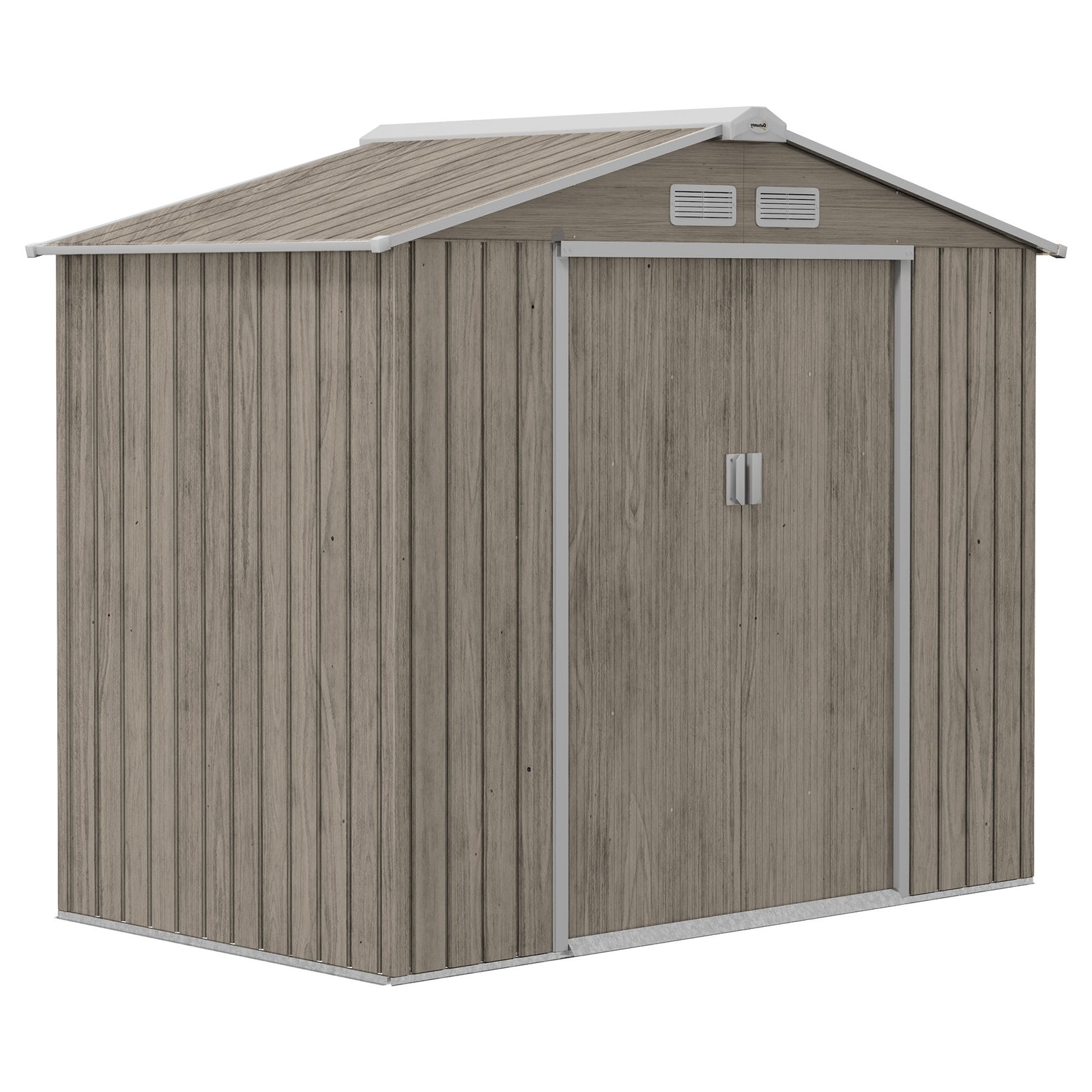 7 x 4ft Metal Garden Storage Shed with Vents, Floor Foundation Kit and Lockable Double Doors, Light Brown