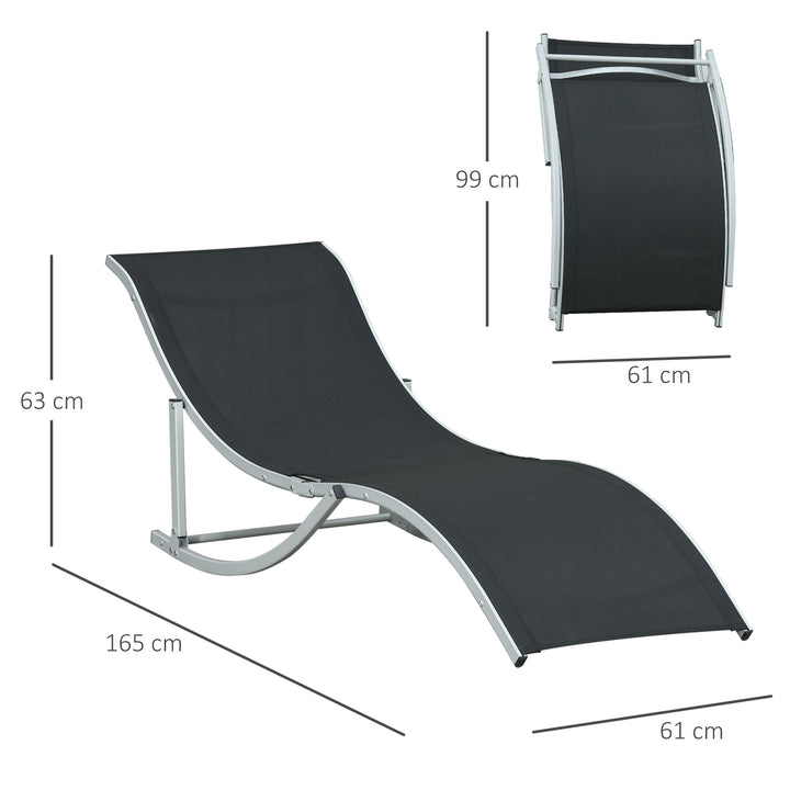2 Pieces Folding Sun Lounger, S-shaped Lounge Chairs Reclining Sleeping Bed with Aluminium Frame