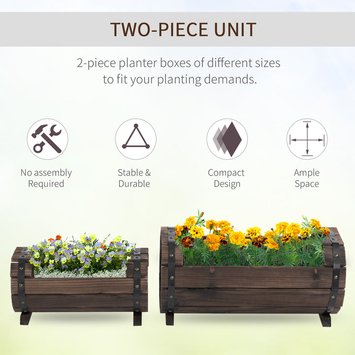 Outsunny Set of 2 Wooden Planter Boxes, Durable Outdoor & Indoor Flower Beds, Carbonized Wood Finish