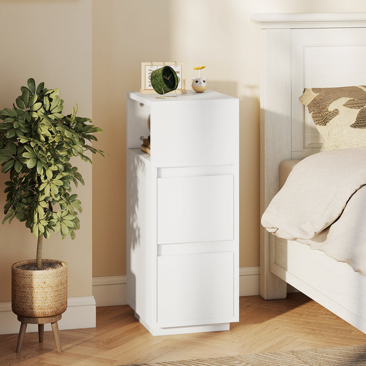 Slim Bedside Table, Narrow Bedside Cabinet with Open Shelf and 2 Drawers for Bedroom, Living Room