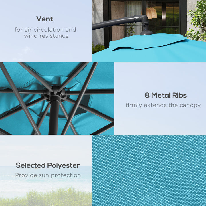 3m Overhanging Parasol, with Base, Weights and Cover - Blue