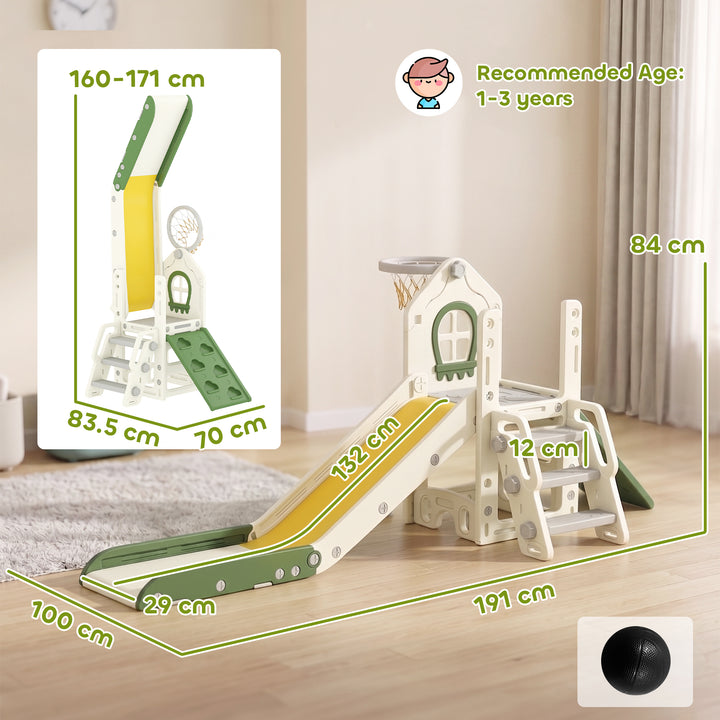 Foldable 5 in 1 Toddler Slide with Ladder, Climbing Wall, Basketball H
