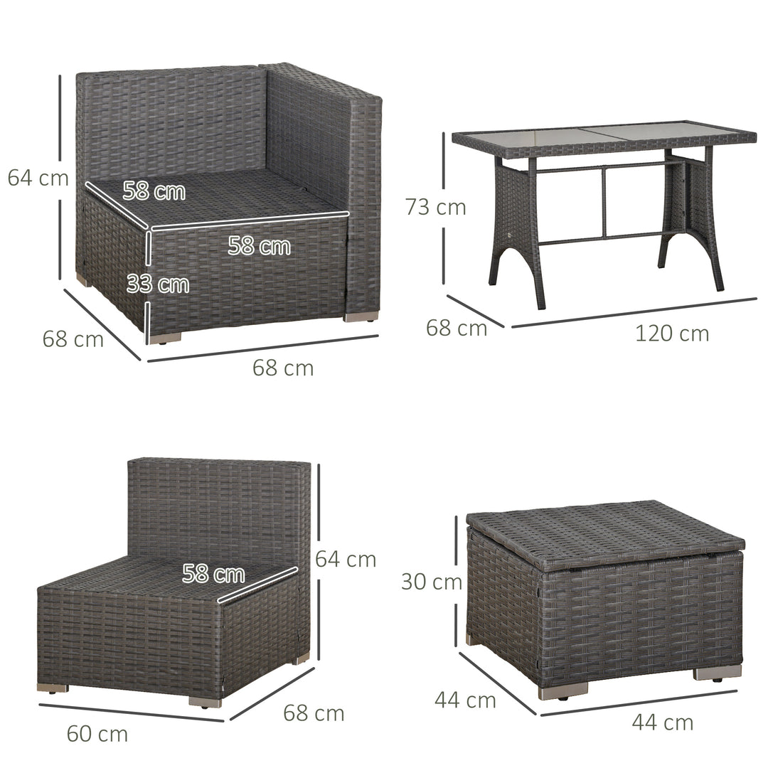 MCL 9-Seater Garden Rattan Furniture 10 Pcs Rattan Corner Dining Sofa Set, Grey/Dusty Blue Cushion