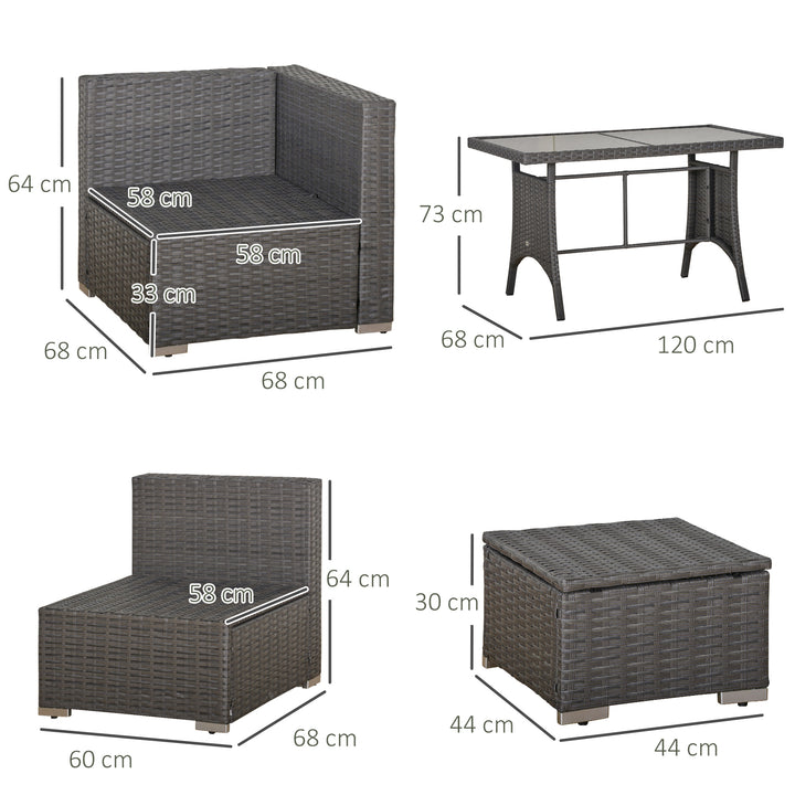 9-Seater Garden Rattan Furniture 10 Pcs Rattan Corner Dining Sofa Set, Grey/Dusty Blue Cushion
