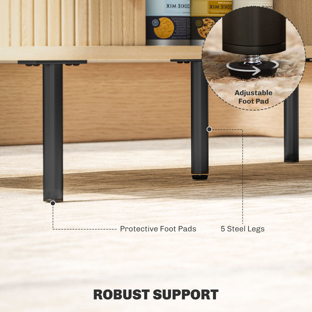 Coffee Table with Storage, Living Room Table with Slatted Tambour Sliding Doors and Foot Pads, Rectangular Coffee Table with Elevated Base for Living Room, Oak