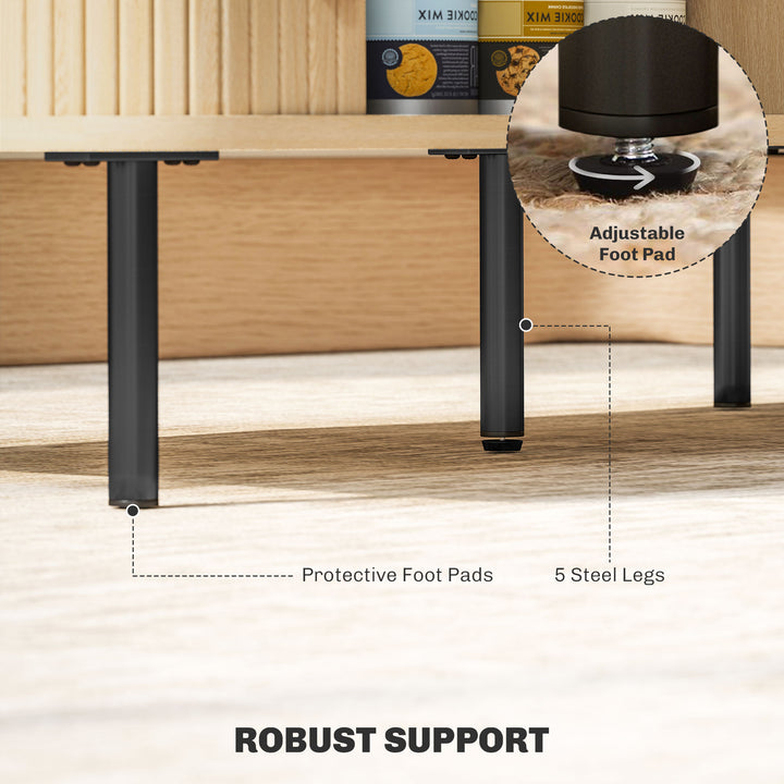 Coffee Table with Storage, Living Room Table with Slatted Tambour Sliding Doors and Foot Pads, Rectangular Coffee Table with Elevated Base for Living Room, Oak