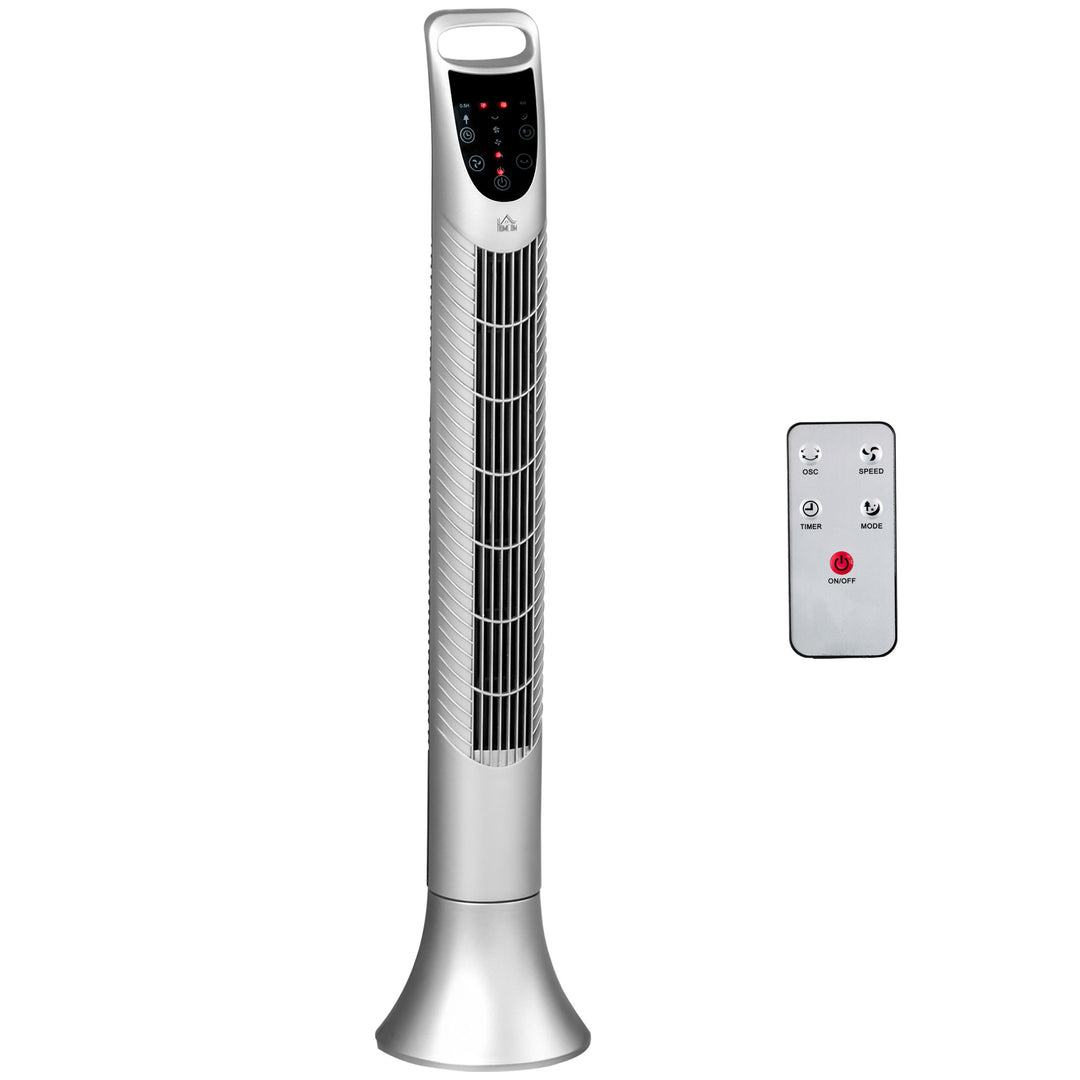 MCL 36'' Freestanding Tower Fan, 3 Speed 3 Mode, 7.5h Timer, 70 Degree Oscillation, LED Panel, 5M Remote Controller, Silver