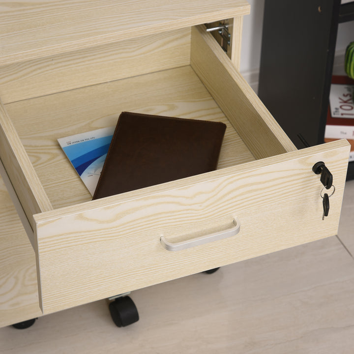 2-Drawer Locking Office Filing Cabinet w/ 5 Wheels Rolling Storage Hanging A4 Cupboard Home Organisation, Oak Wood Grain