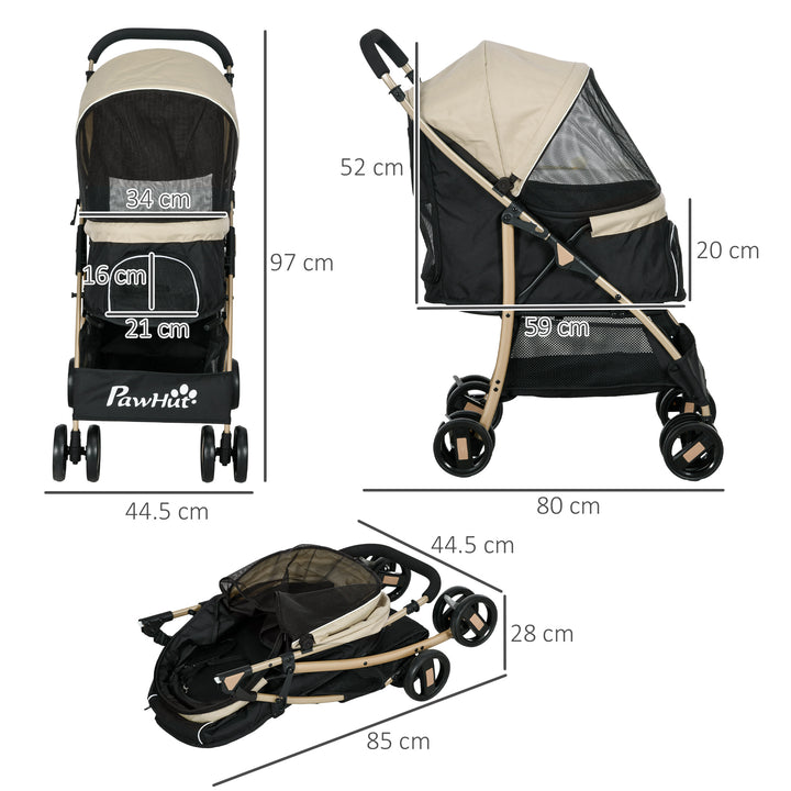 PawHut Oxford Pet Stroller for Small Dogs with Rain Cover, Lightweight & Portable, Dark Khaki | Aosom UK