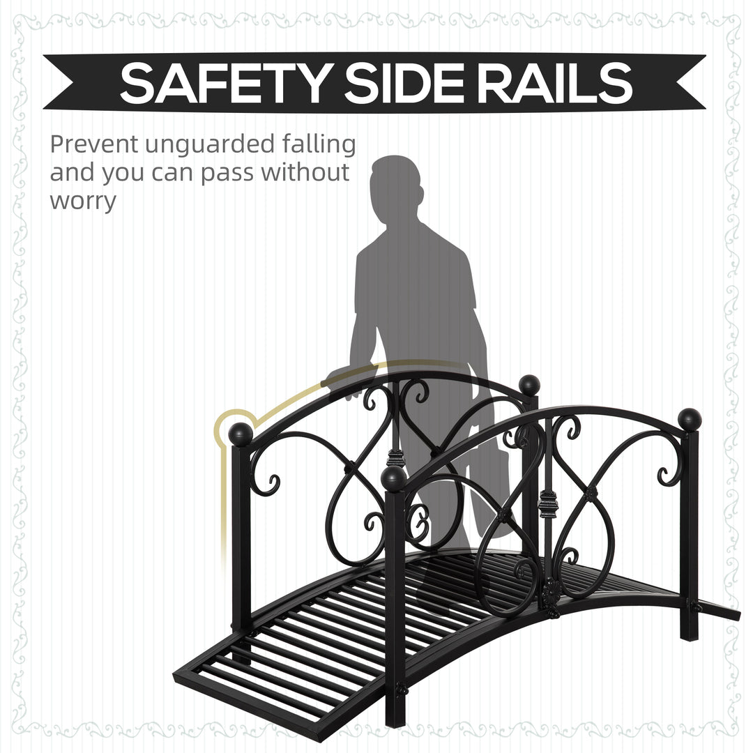 102L x 48W x 49H Classic Metal Garden Bridge with Safety Railings Arc Footbridge Decorative Pond Bridge for Backyard Creek Stream, Black