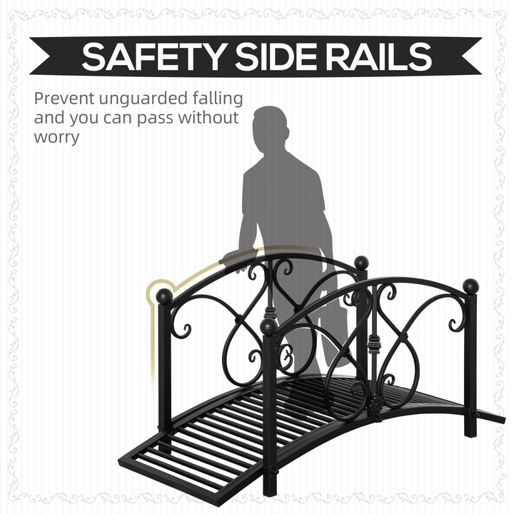 102L x 48W x 49H Classic Metal Garden Bridge with Safety Railings Arc Footbridge Decorative Pond Bridge for Backyard Creek Stream, Black