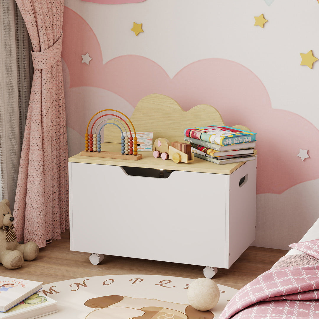 Toy Box with Lid, Toy Chest with Wheels and Safety Hinges, Toddler Storage Organiser for Playroom, Bedroom