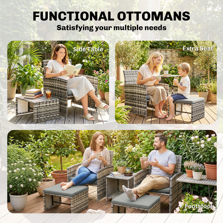 6 Piece Rattan Garden Furniture, Space-Saving Patio Furniture Set with