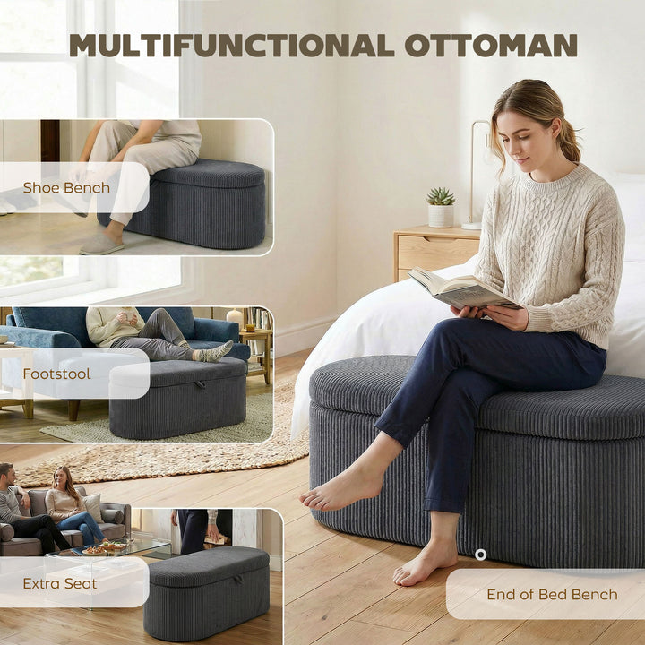 Storage Ottoman, Corduroy Upholstered Ottoman Storage Box with Padded 