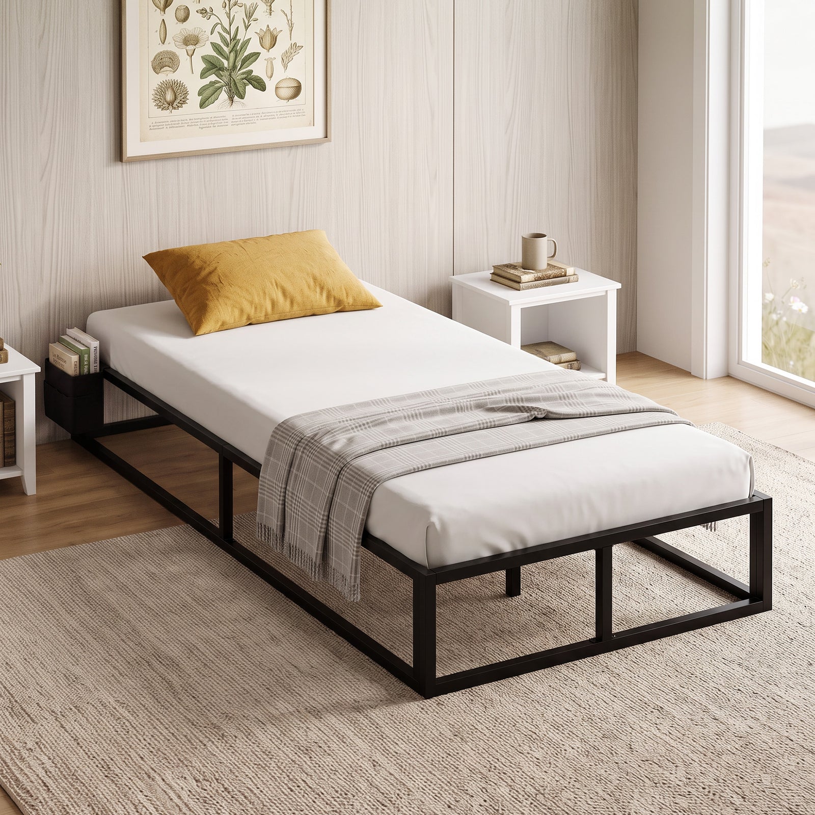12 Slats Metal Platform Bed Frame, 3ft Single Bed Frame with Storage B