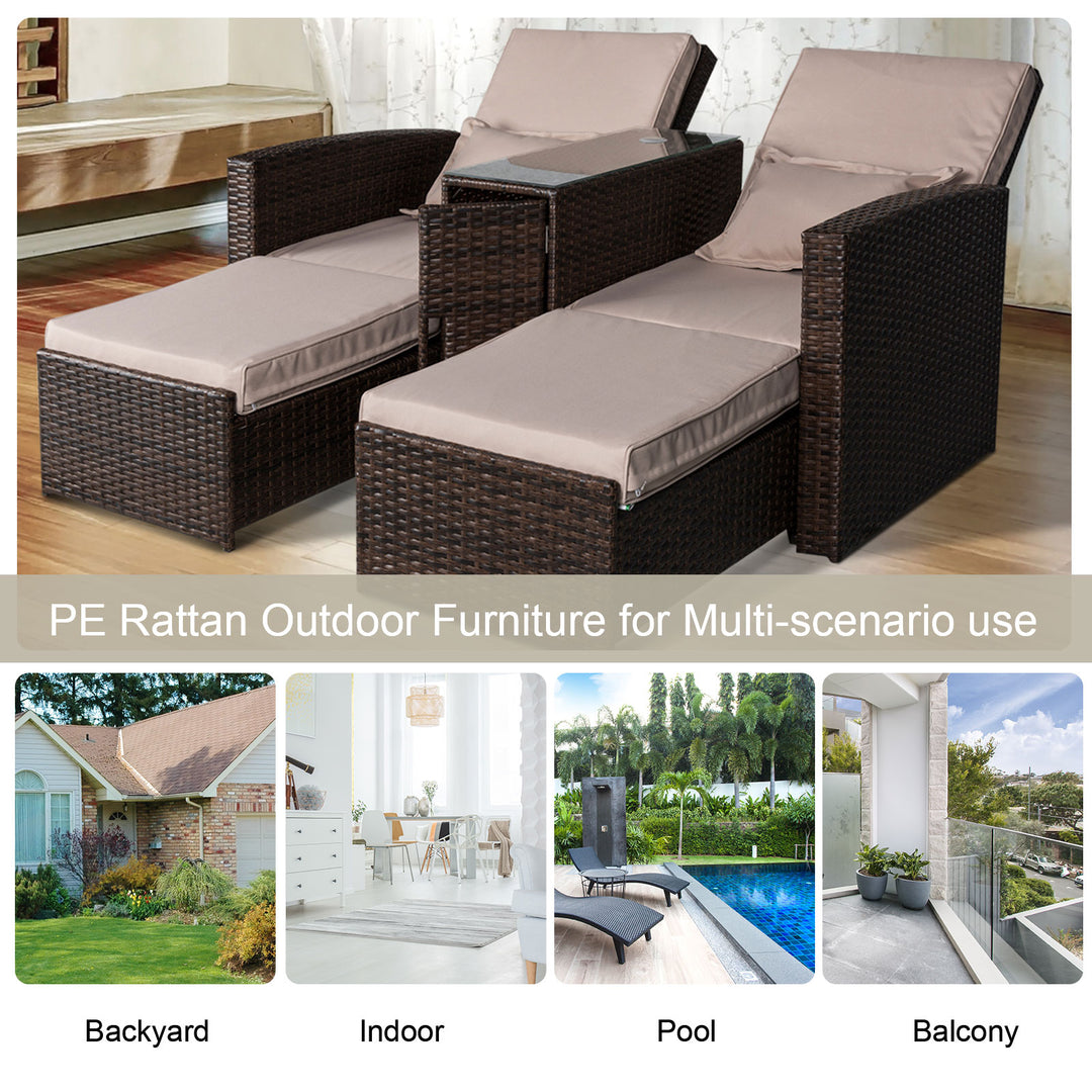 2-Seater Rattan Sofa Lounger Set-Brown