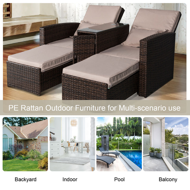 2-Seater Rattan Sofa Lounger Set-Brown