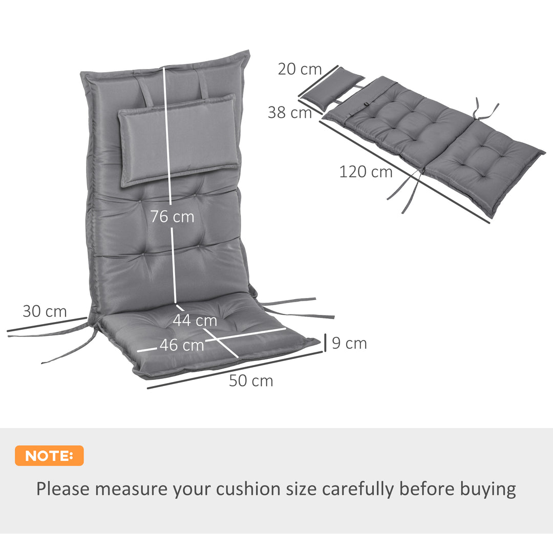 Set of 2 Outdoor Chair Cushions, High Back Padded Patio Chair with Pillow for Indoor and Outdoor Use, Dark Grey