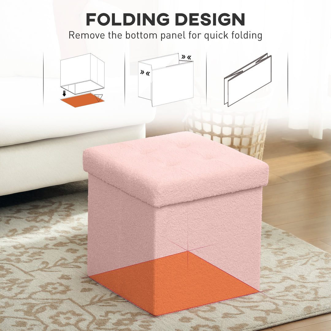 Foldable Sherpa Fleece Storage Ottoman - Pink