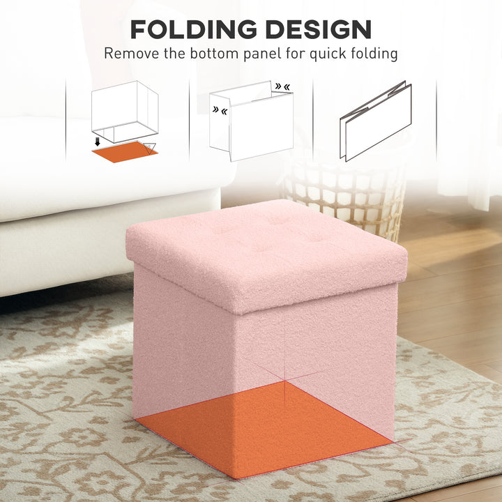 Foldable Sherpa Fleece Storage Ottoman - Pink
