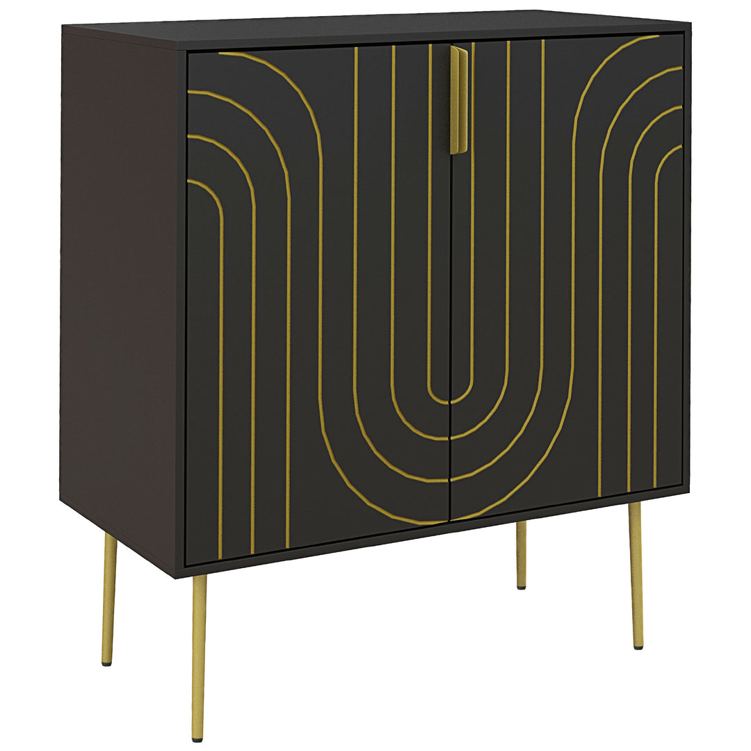 Art Deco Inspired Sideboard, with Adjustable Shelf - Black/Gold Tone
