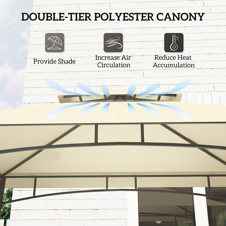 8' x 5' Grill Gazebo Canopy, Double Tiered Outdoor BBQ Gazebo Shelter with 2 Side Shelves, Storage Baskets, Hook for Garden, Patio, Barbecue, Picnic, Beige