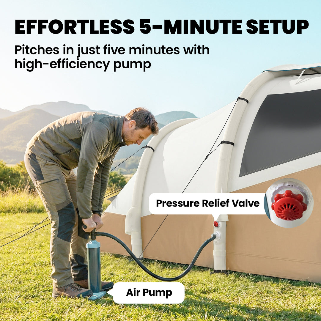 Inflatable Camping Tent w/ Air Pump, Easy Setup 2-3 Person Blow Up Ten