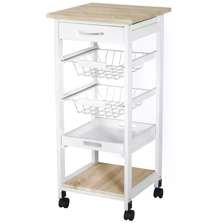 HOMCOM Mobile Rolling Kitchen Island Trolley for Living room, Serving Cart with Drawer & Basket, White | Aosom UK