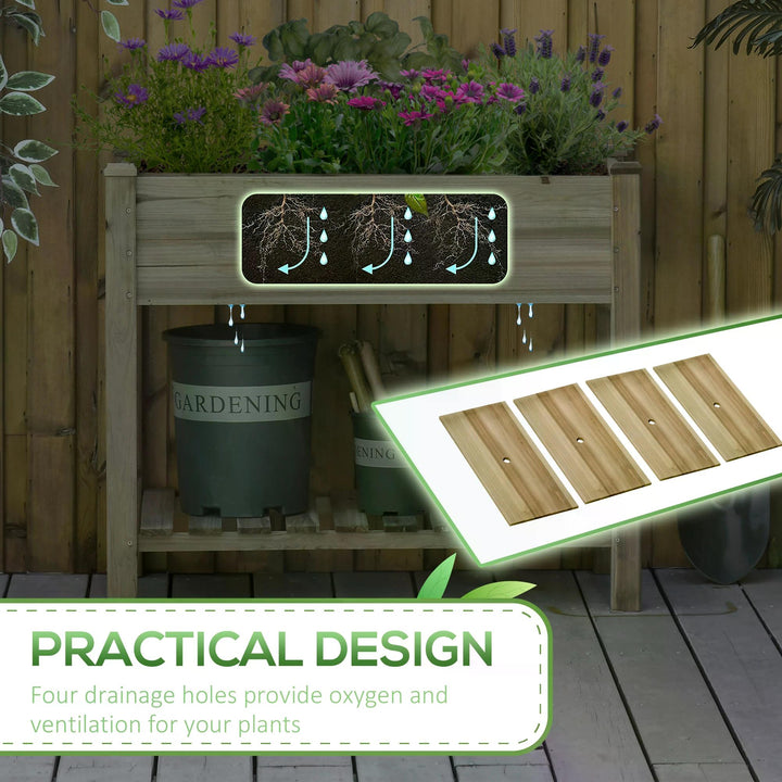 MCL Garden Wooden Planters， Raised Garden Bed with Legs and Storage Shelf Elevated Wooden Planter Box