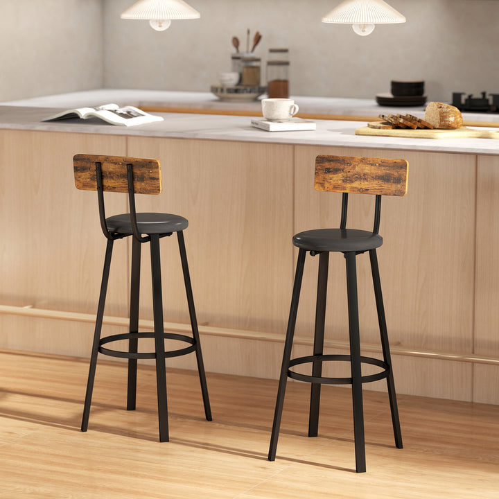 MCL Upholstered Bar Stools Set of 2 with Backrest and Footrest - Rustic Brown and Black