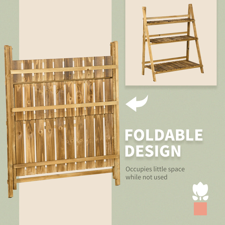 Wooden Folding Flower Pot Stand 3 Tier Garden Planter Display Ladder Gardener Storage Shelves Rack Herb Holder (80L x 37W x 93H cm)