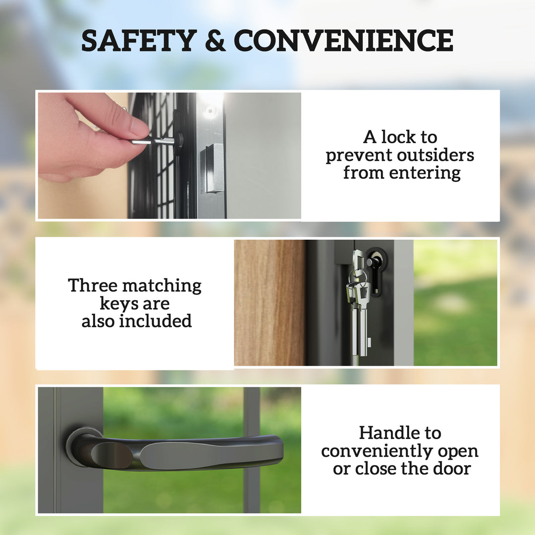Galvanised Steel Garden Gate, Outdoor Fence Gate Security Barrier with Lock, Keys and Handle, Outdoor Entrance Way Door with Classic Finials, 105 x 204 cm, Black