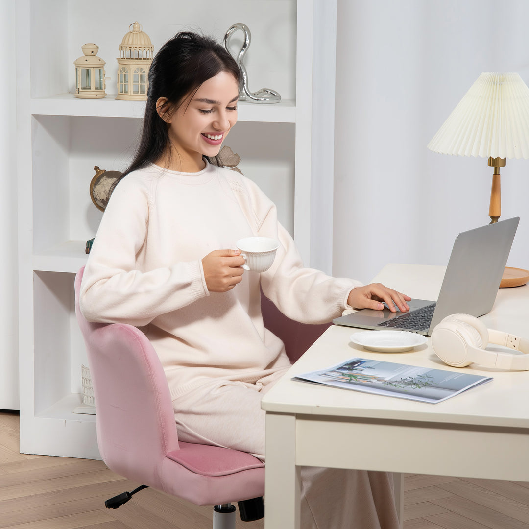 Velvet-Feel Petal Back Office Chair - Pink