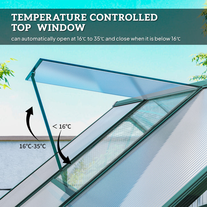 MCL 6x6 FT Polycarbonate Greenhouse with Base and Raised Bed, Walk-in Greenhouse with Aluminium Frame, Temperature Controlled Window, Foundation for Plants, Flowers, Vegetable