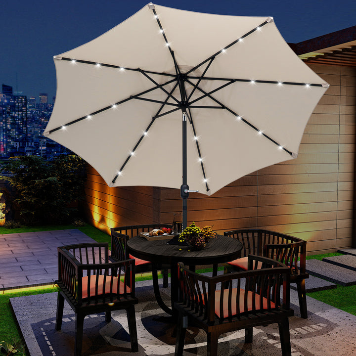 Outsunny 24 LED Solar Powered Parasol Umbrella-Creamy White