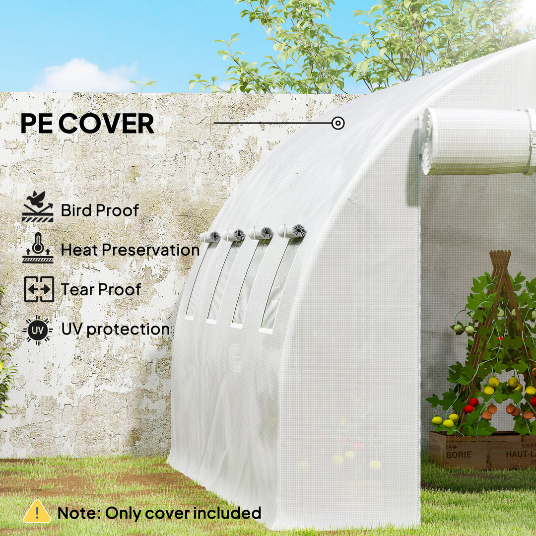 4 x 3 x 2m Greenhouse Replacement Cover ONLY Winter Garden Plant PE Cover for Tunnel Walk-in Greenhouse with Roll-up Windows Door Outdoor, White